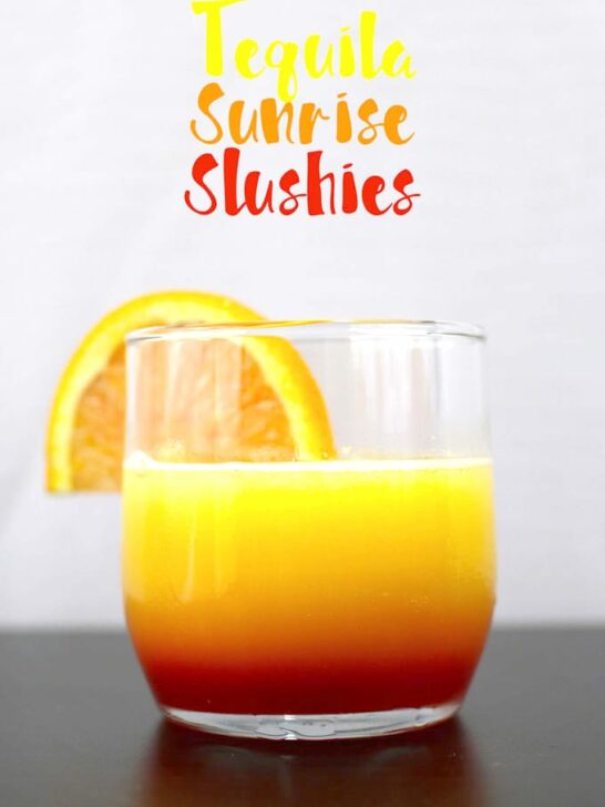 These tequila sunrise slushies are going to be your go-to summer party drink! You can easily multiply the recipe for a pitcher. Only 3 ingredients! | honeyandbirch.com