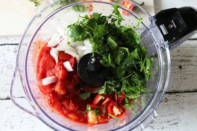 salsa ingredients in a food processor