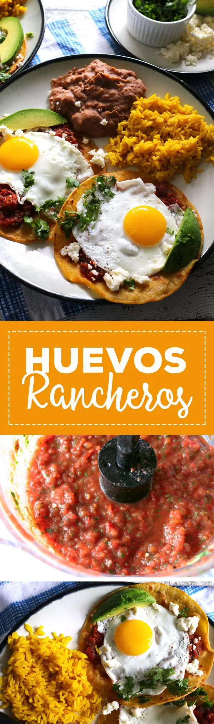 This huevos rancheros recipe is a delicious way to start your day! Made with homemade salsa and fresh eggs, it is hearty, easy to make, vegetarian, and perfect for weekend brunch or large family gatherings. Serve with a side of refried beans and rice! | honeyandbirch.com