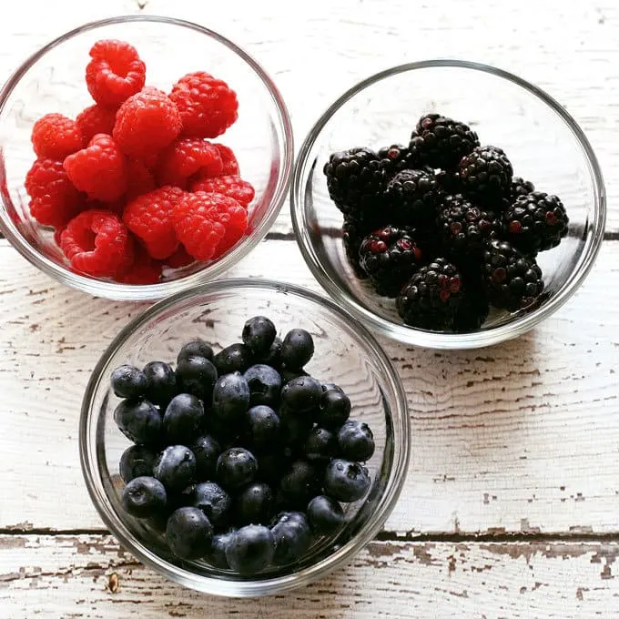 raspberries, blackberries, and blueberries