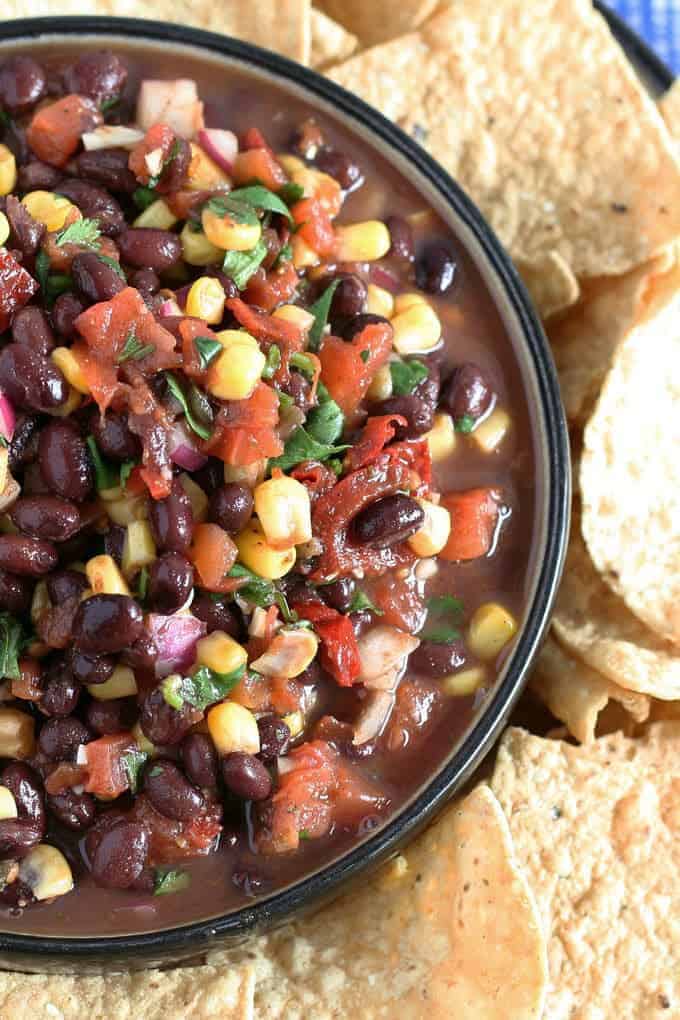 bowl of no cook corn salsa