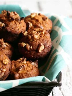 These pumpkin nut muffins are perfect when you are looking for a tasty fall breakfast! They are a great alternative to traditional banana nut muffins and are easy to make. | honeyandbirch.com