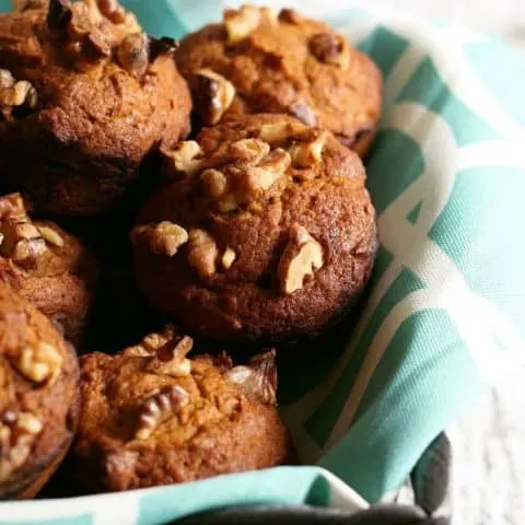 These pumpkin nut muffins are perfect when you are looking for a tasty fall breakfast! They are a great alternative to traditional banana nut muffins and are easy to make. | honeyandbirch.com