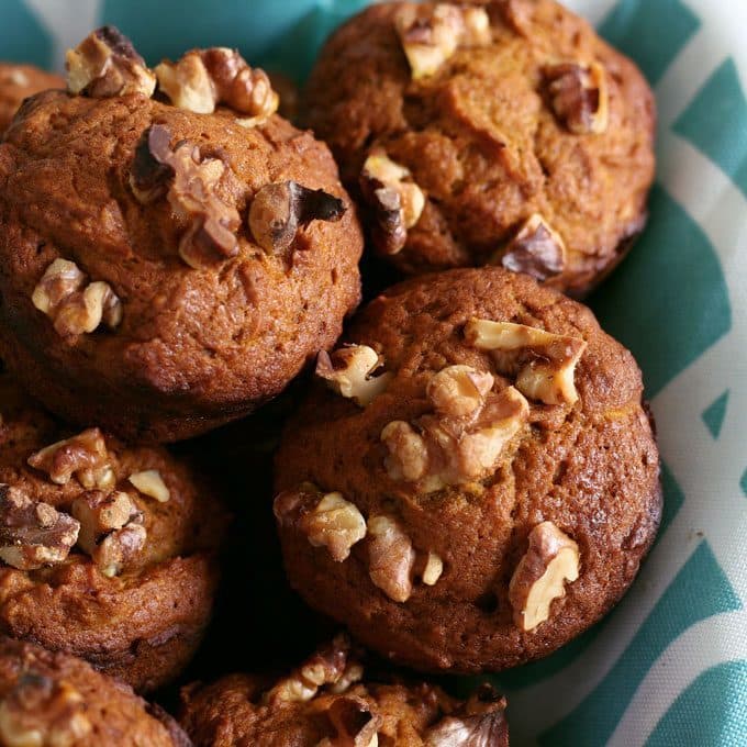 These pumpkin nut muffins are perfect when you are looking for a tasty fall breakfast! They are a great alternative to traditional banana nut muffins and are easy to make. | honeyandbirch.com