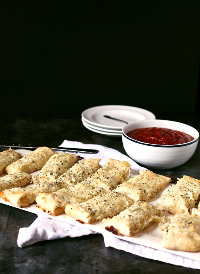 Chicago-Style deep dish breadsticks cut into rectangles