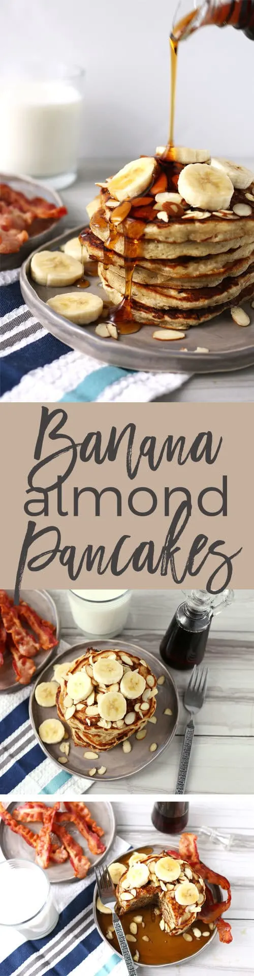 These banana almond pancakes are perfect for weekend breakfasts! Forget about banana bread - use your overripe bananas to make this easy pancake recipe. | honeyandbirch.com