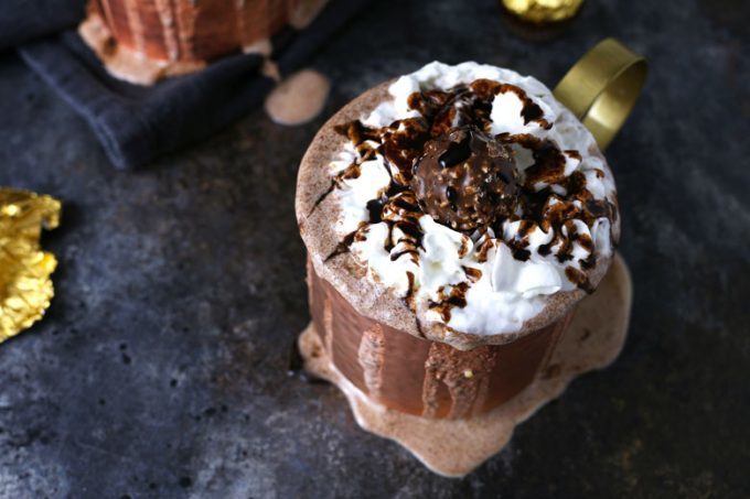 copper mug with a nutella Ferrero rocher milkshake