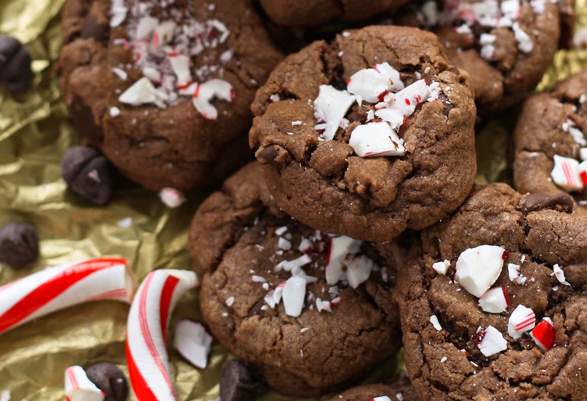 Use your extra candy canes to make these double peppermint chocolate chip cookies. They are perfect for the holidays and cookie swaps!