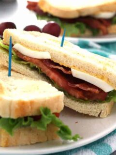 This deviled egg BLT sandwich is the perfect lunch. Make small-batch deviled eggs on demand with this recipe and enjoy your favorite sandwich at the same time! | honeyandbirch.com
