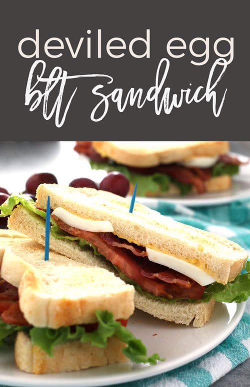 This deviled egg BLT sandwich is the perfect lunch. Make small-batch deviled eggs on demand with this recipe and enjoy your favorite sandwich at the same time! | honeyandbirch.com