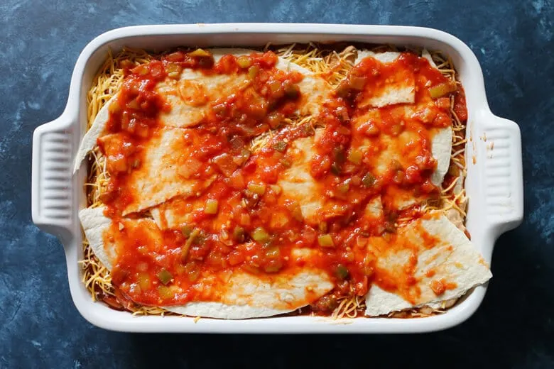 Bean burrito casserole before it is cooked