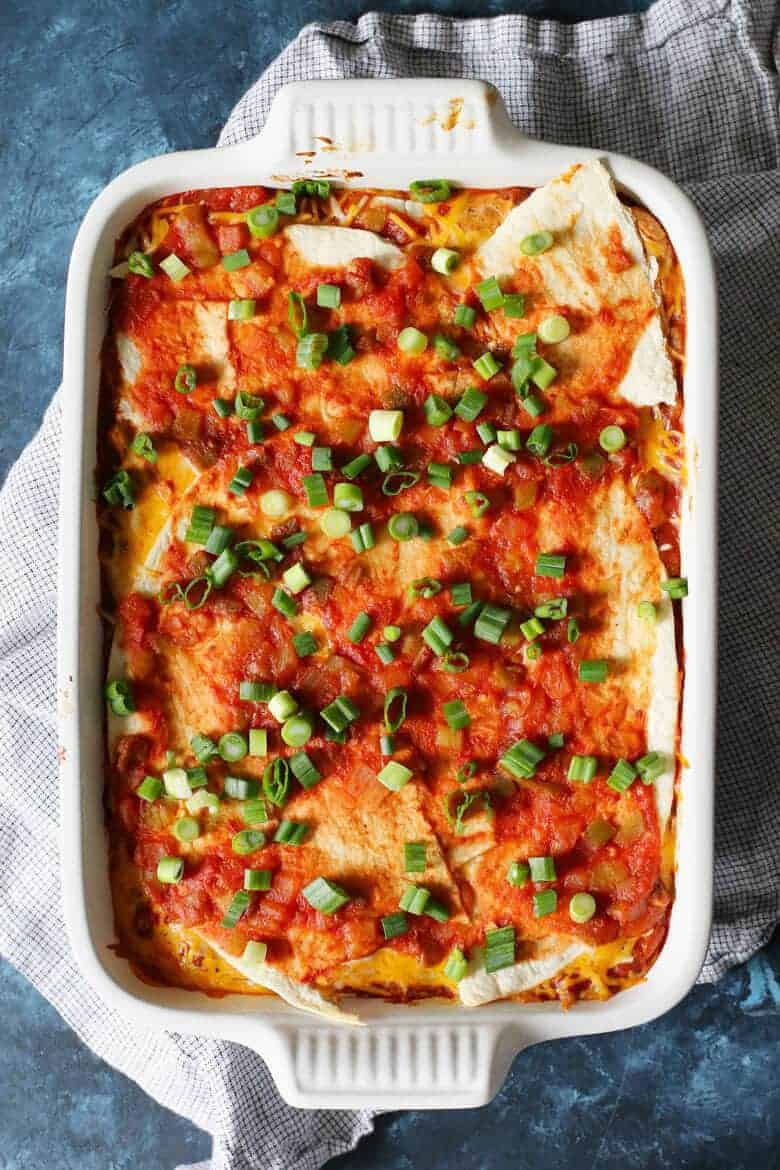 Cooked bean burrito casserole