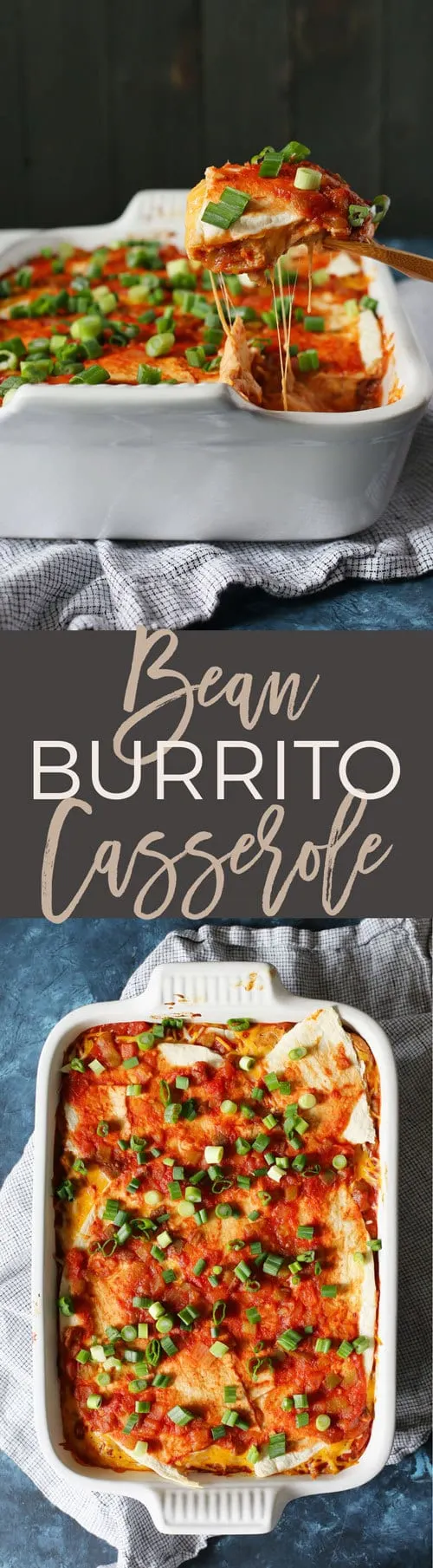 This bean burrito casserole is the perfect weeknight vegetarian freezer meal. Pull the casserole dish out of the freezer and defrost it during the day. Pop it in the oven after work and have dinner on the table in just 30 minutes!