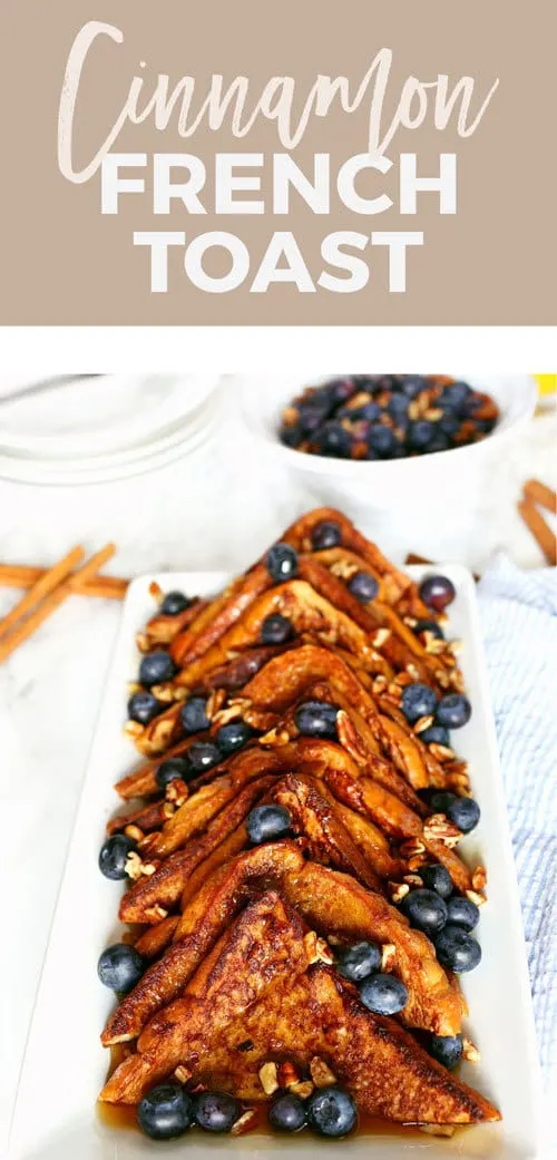 This cinnamon french toast is a great addition to your next brunch with simple ingredients. Top with fresh blueberries, pecans and maple syrup.