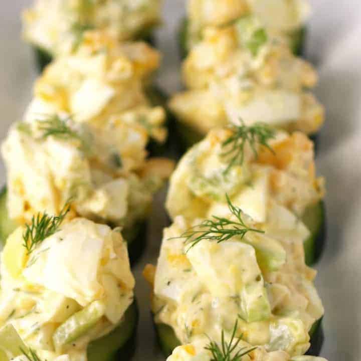 egg salad cucumber canapé tray