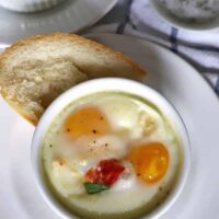 Caprese baked eggs only require 4 ingredients and a little salt and pepper. This easy recipe is going to become your go-to quick recipe for breakfast or brunch!