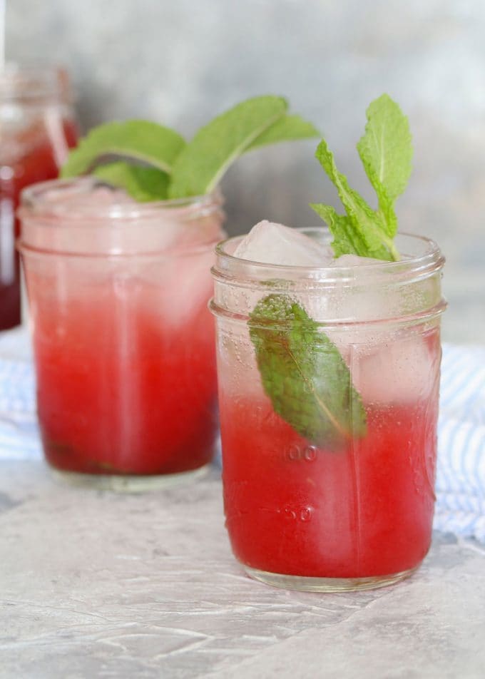 2 mint strawberry jam cocktails