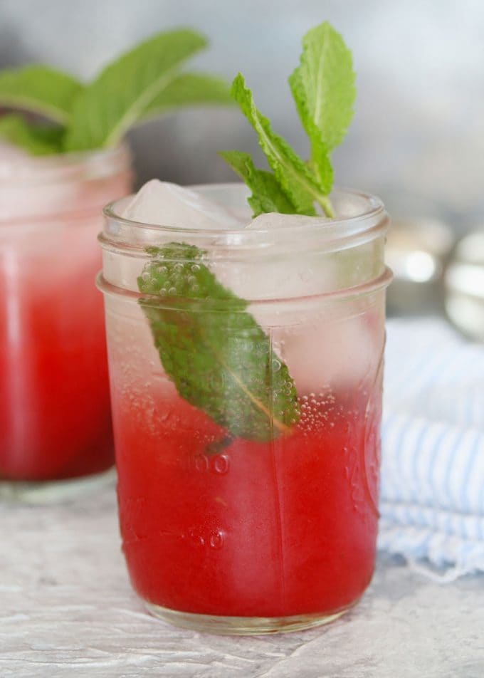 one mint strawberry jam cocktail