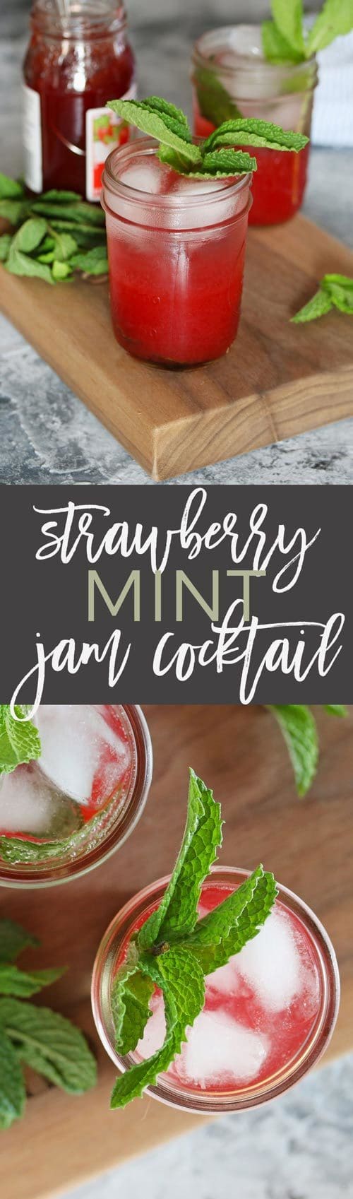 mint strawberry jam cocktail long pin