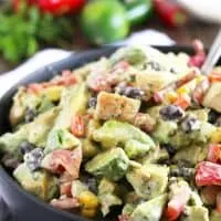 This grilled chicken avocado salad is topped with homemade jalapeno cilantro dressing. It is the perfect easy