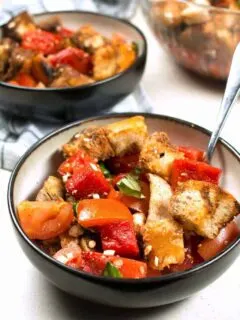 Grilled watermelon chicken panzanella salad is a great unique addition to any summer barbecue! It's easy to make and full of color and flavor.
