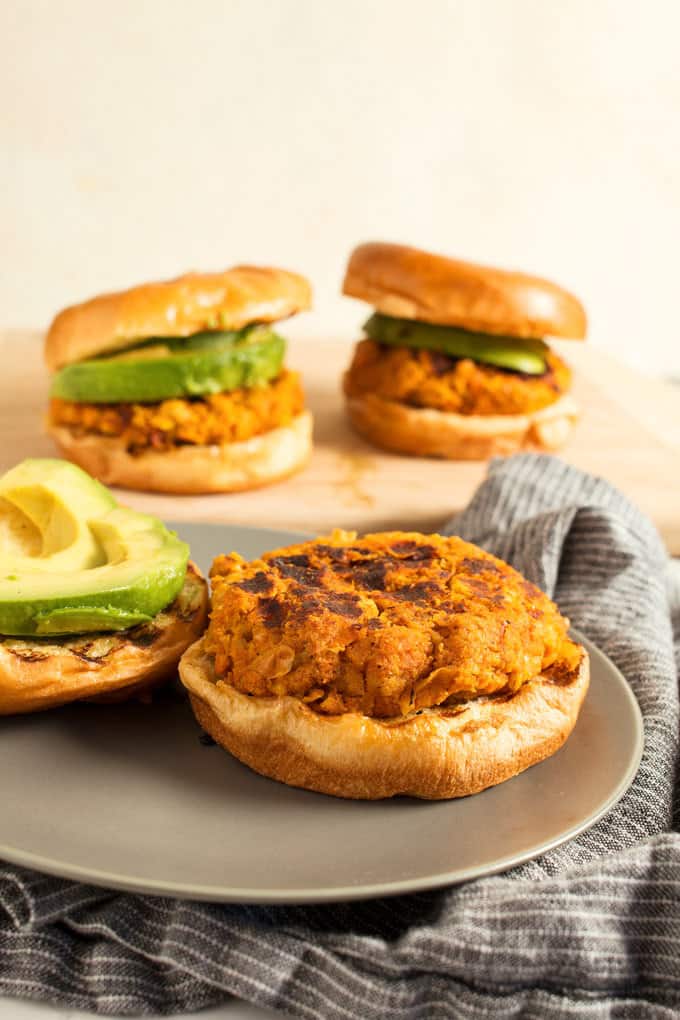These Vegan Sweet Potato Garbanzo Bean Burgers are easy to make and great for summer parties. Or use a grill pan and make them year-round!