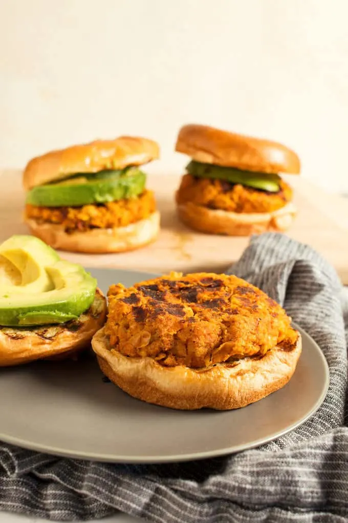 These Vegan Sweet Potato Garbanzo Bean Burgers are easy to make and great for summer parties. Or use a grill pan and make them year-round!
