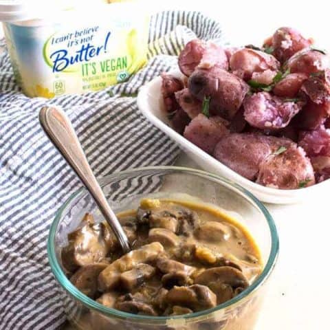 These Smashed Potatoes with Vegan Mushroom Gravy are the perfect vegan alternative to mashed potatoes and gravy. Easy to make and delicious!