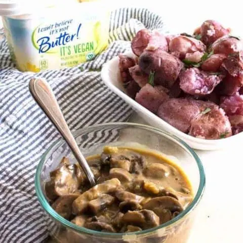 These Smashed Potatoes with Vegan Mushroom Gravy are the perfect vegan alternative to mashed potatoes and gravy. Easy to make and delicious!