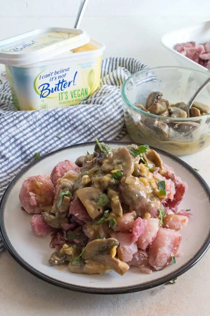 These Smashed Potatoes with Vegan Mushroom Gravy are the perfect vegan alternative to mashed potatoes and gravy. Easy to make and delicious!
