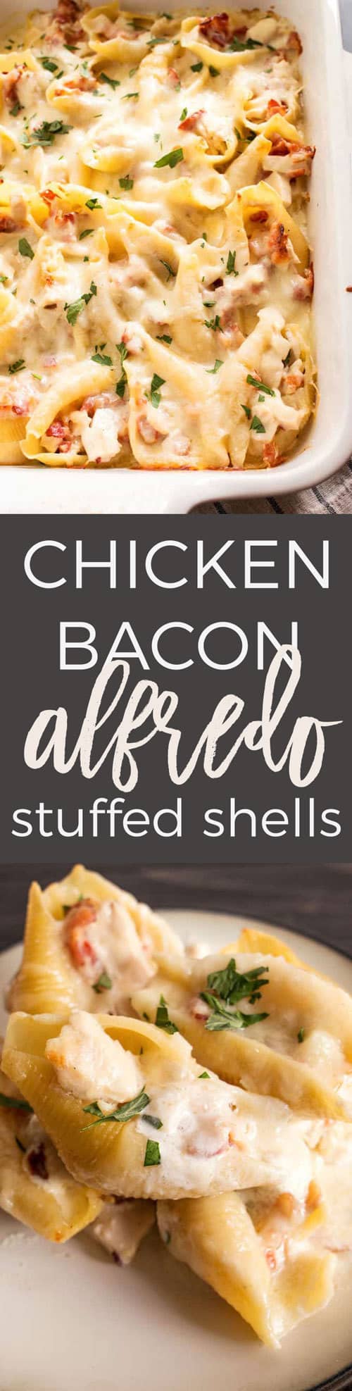 Chicken Bacon Alfredo Stuffed Shells pin