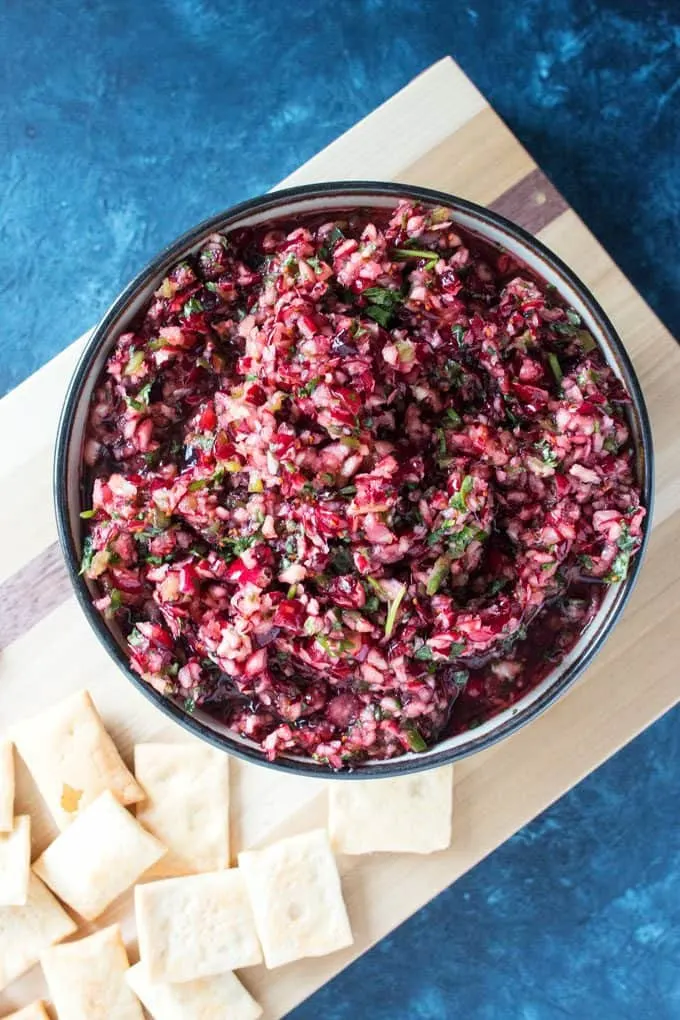 This cranberry jalapeño cream cheese appetizer is the perfect easy addition to your Thanksgiving table! It's no-cook and can be ready in 10 minutes.