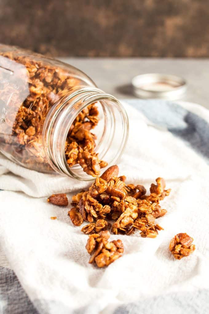 This make-ahead honey nut granola is the perfect easy breakfast! Mix up a batch and then eat it with milk or as a parfait.