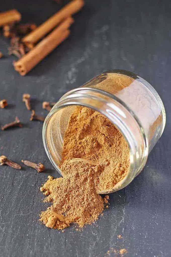 pumpkin pie spice mix in an open ball jar