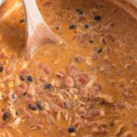 chicken taco soup in a blue pot