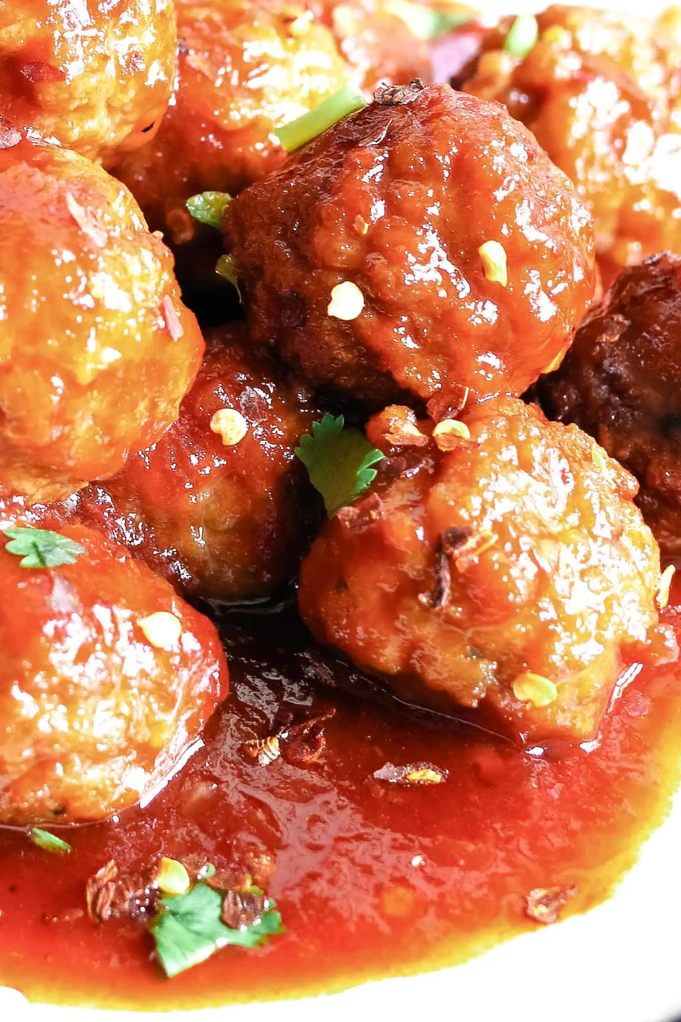 close up photo of sweet and spicy meatballs