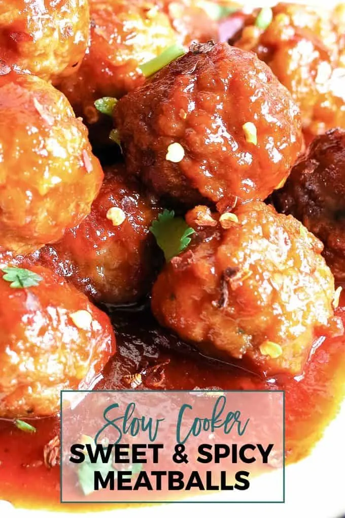 slow cooker sweet and spicy meatball pin