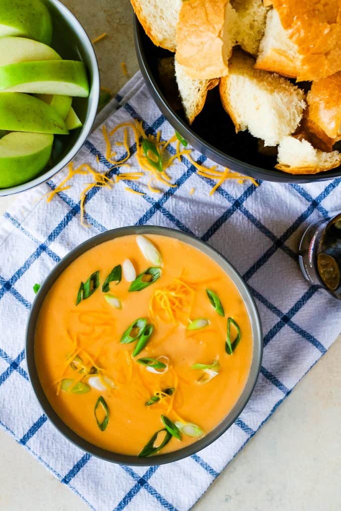 overhead photo of beer cheese dip