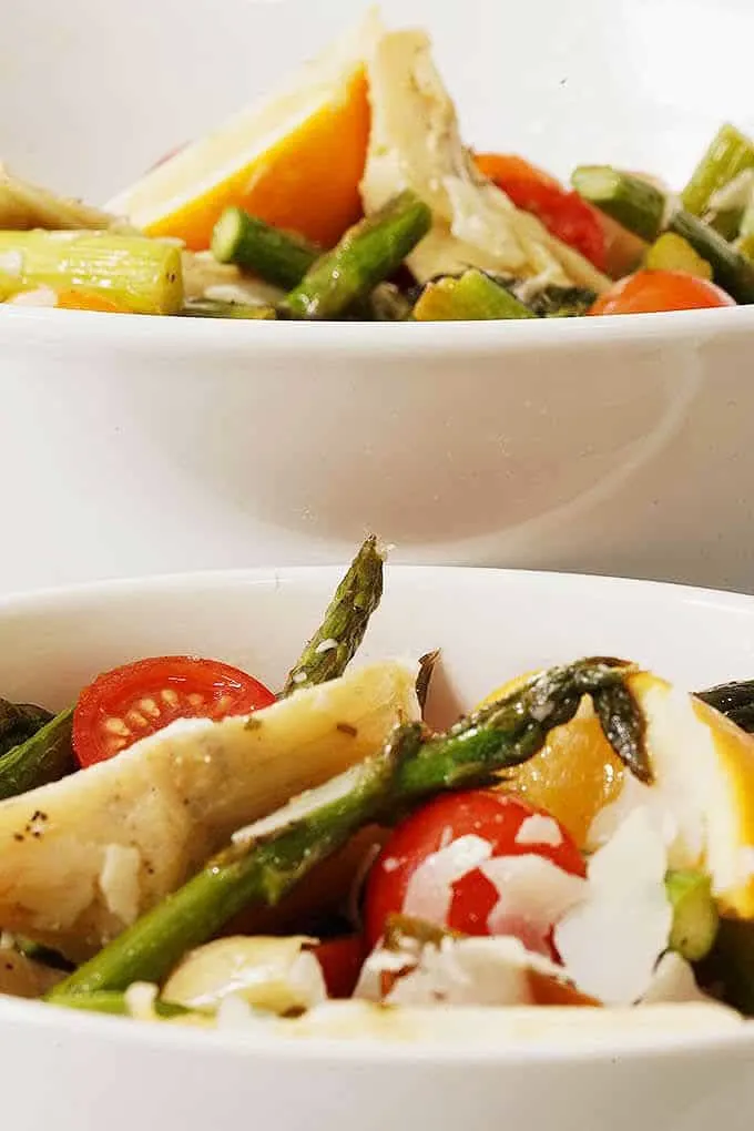 side view of Asparagus and Cherry Tomato Salad