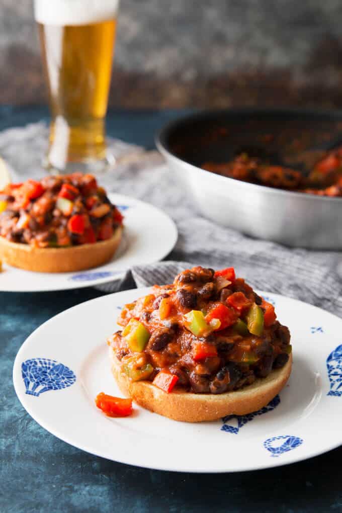 two open faced black bean sloppy joes