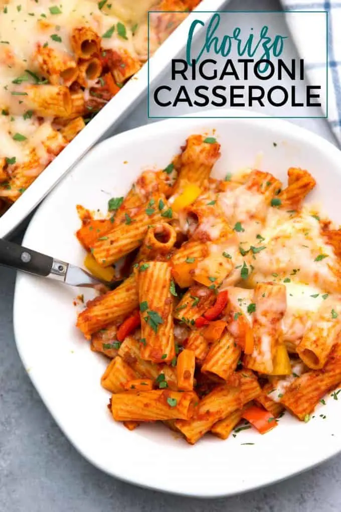 chorizo rigatoni casserole pin
