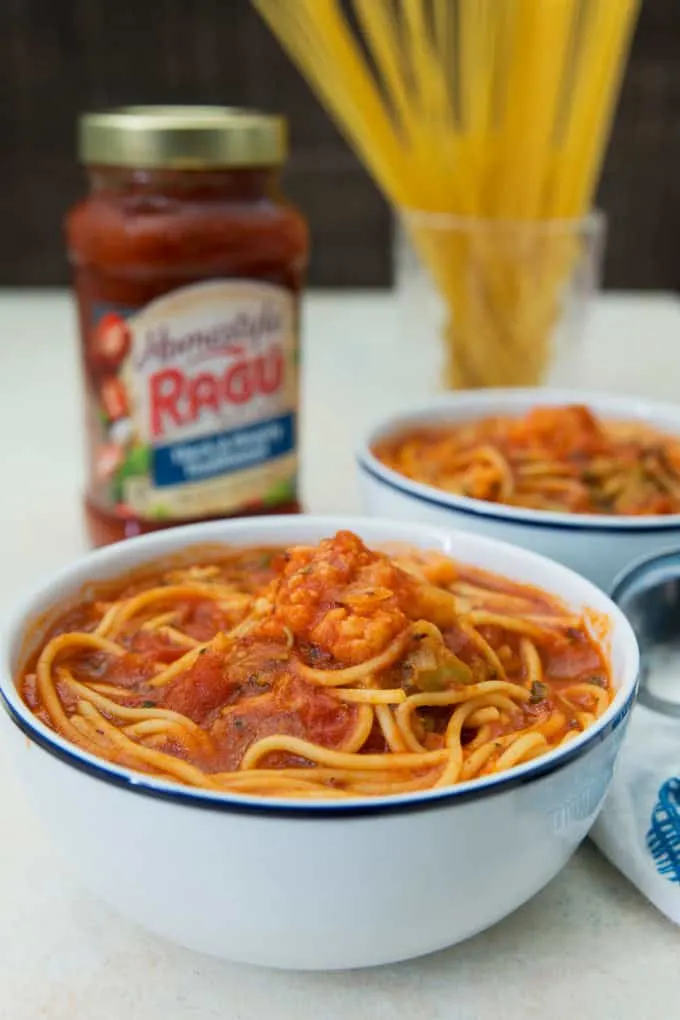 two bowls of instant pot spaghetti soup