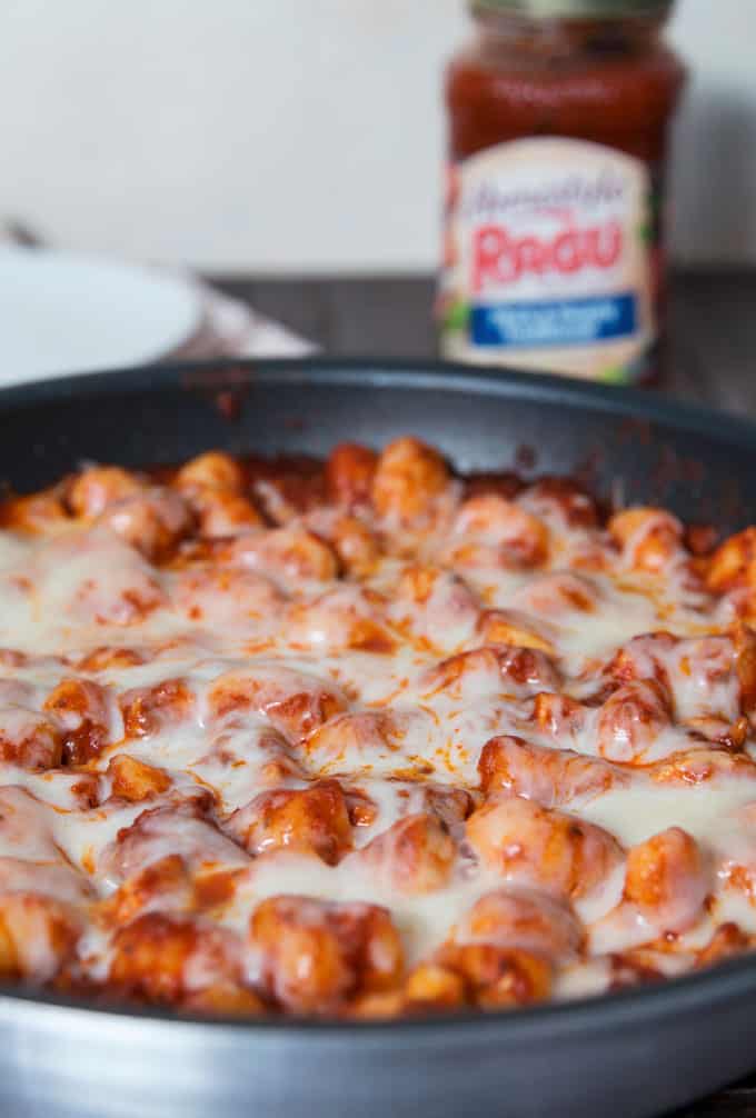 one pan cheesy gnocchi in a pan