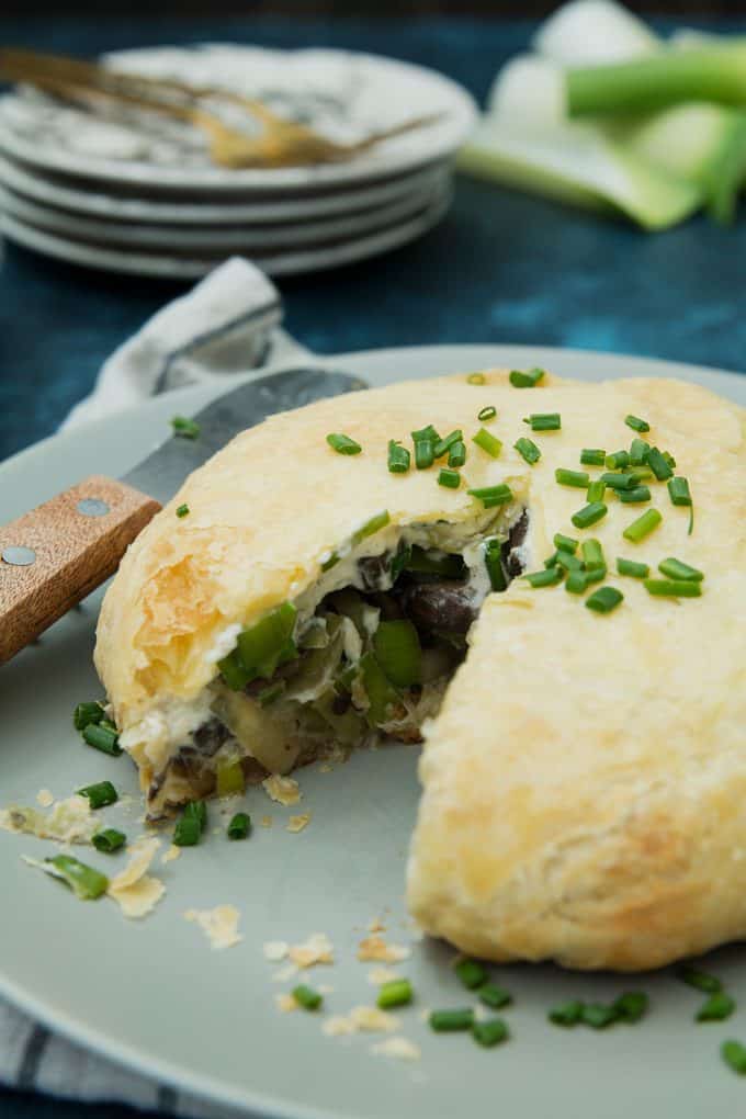 picture of leek mushroom cheese stuffed puff pastry