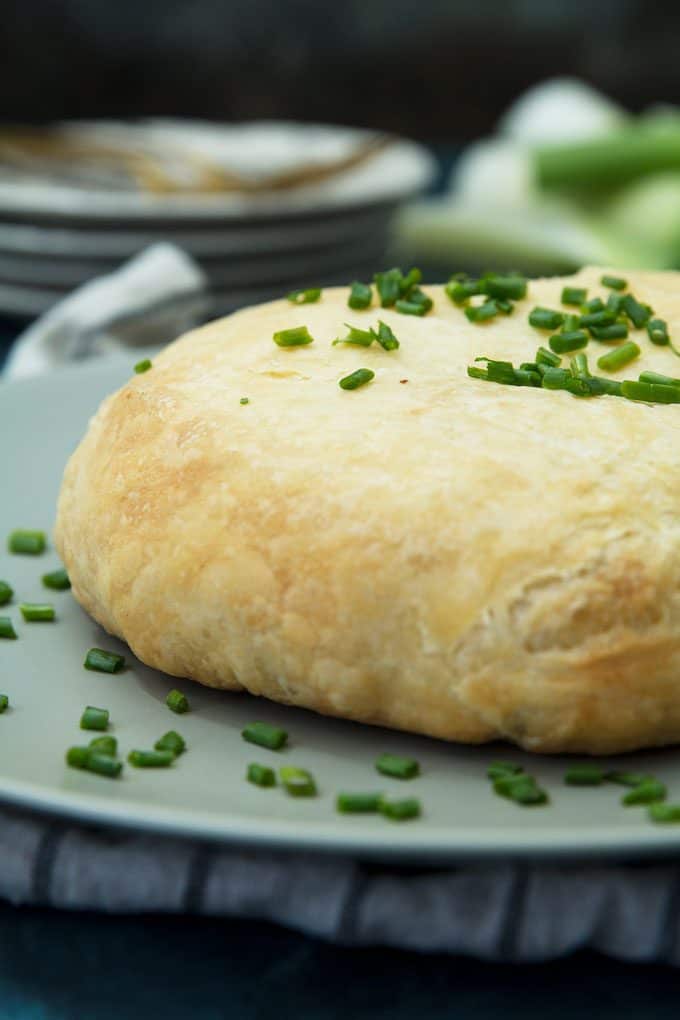 photo of leek mushroom cheese stuffed puff pastry