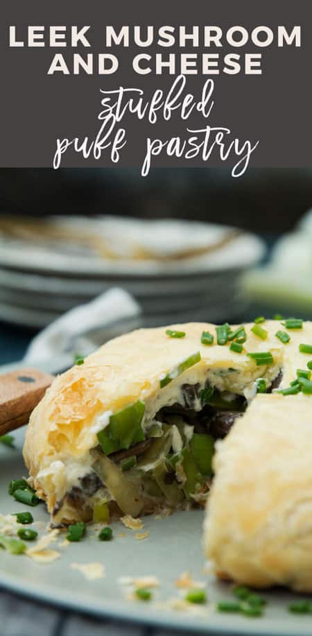leek mushroom cheese stuffed puff pastry pin