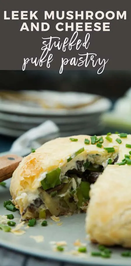 leek mushroom cheese stuffed puff pastry pin