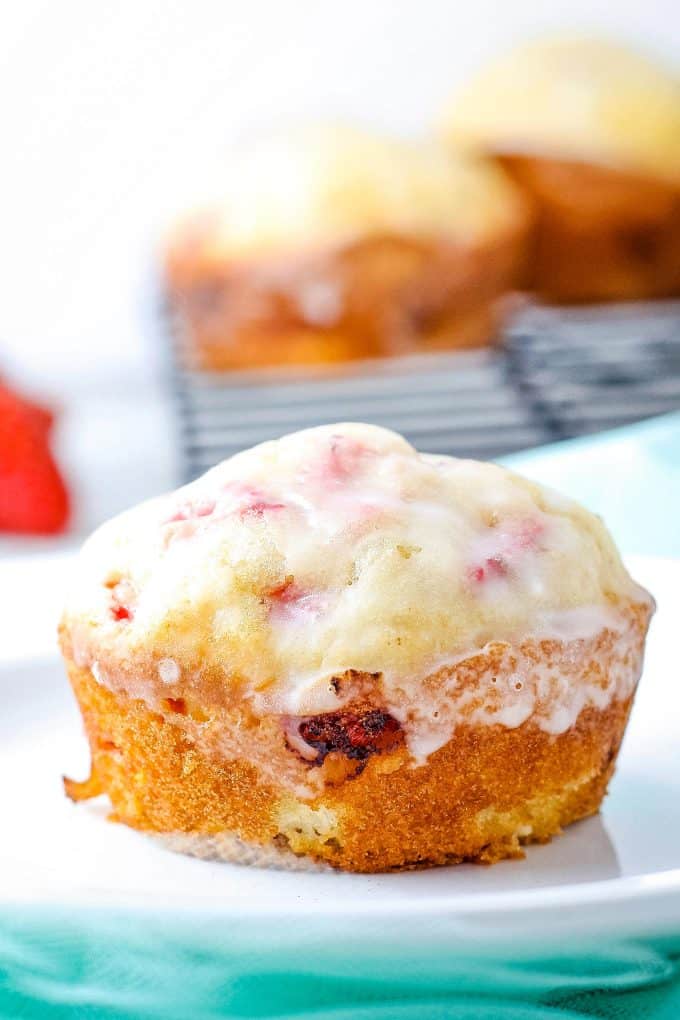 one strawberry muffin topped with glaze