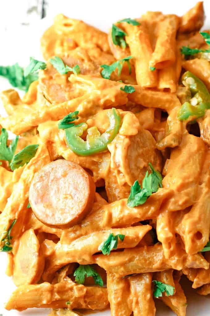 close up photo of spicy sausage pasta
