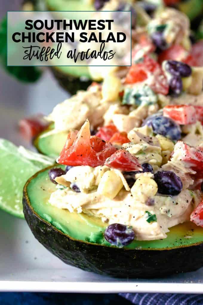 southwest chicken salad stuffed avocados pinterest image